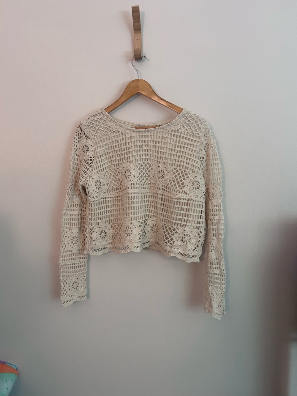 Ultra Pink Crochet Openwork Sweater Top - Cream